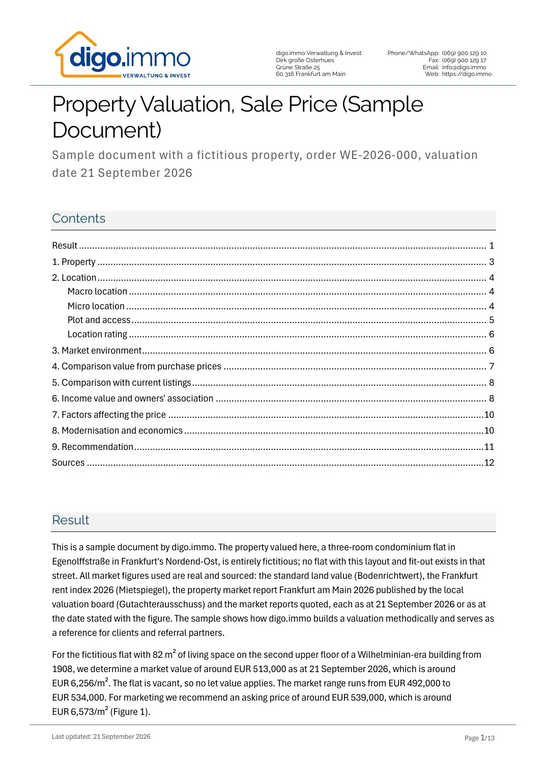 Title page of the sample document with contents